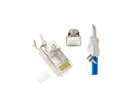 Konektors Gembird CAT7 8P8C RJ45 gold plated 15u FTP SFTP 100pcs Сетевые кабели