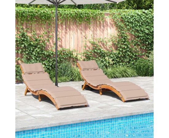 vidaXL VidaXL Sun Loungers with Cushions 2 pcs Taupe Solid Wood Acacia Шезлонги и пляжные стулья