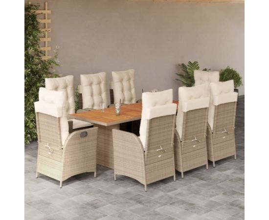 vidaXL 9-cz. zestaw mebli ogrodowych z poduszkami, beżowy, polirattan Dārza mēbeļu komplekti