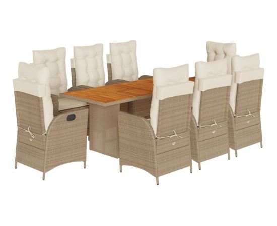 vidaXL 9-cz. zestaw mebli ogrodowych z poduszkami, beżowy, polirattan Dārza mēbeļu komplekti