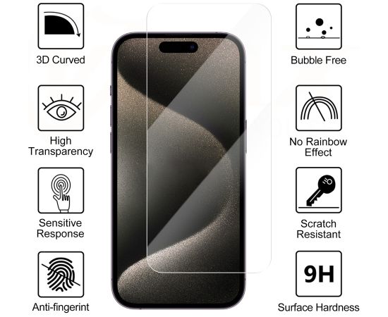 Vmax rūdīts stikls 2,5D Normal Clear Glass priekš iPhone 16 Pro Max 6,9" Ekrānu aizsardzība