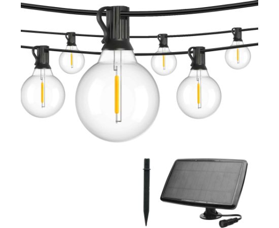 Artflow Dek. lampu virtene ar saules bat., G40 E12x15gb, 15m, silti Āra apgaismojums