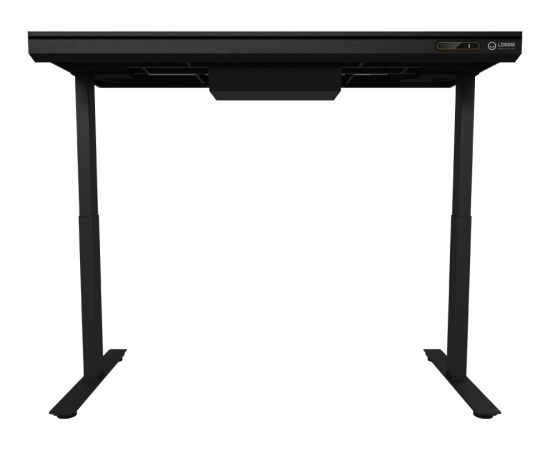 Lorgar Dual-motor sit/stand adjustable-height gaming desk with wireless charger, RGB lighting, control panel, and USB ports, solid tempered glass tabletop, black. Gaming galdi