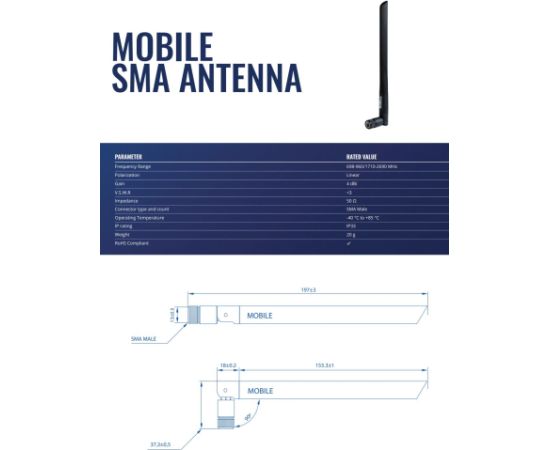 ANTENNA MOBILE SMA/PR1US440 TELTONIKA Access Points