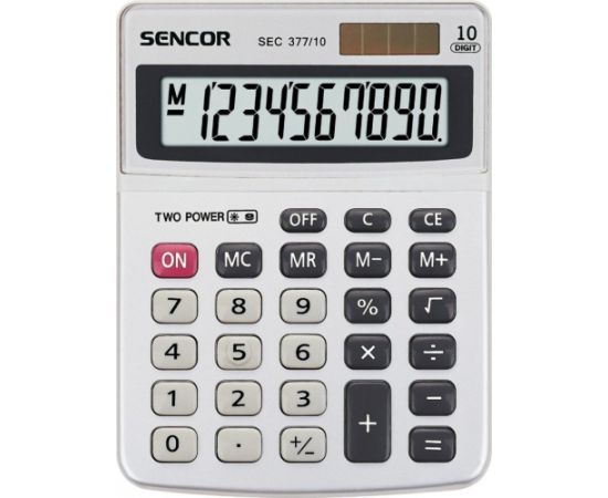 Kalkulator Sencor Sencor Kalkulator SEC 377/10, szara, biurkowy, 10 miejsc, podwójne zasilanie, metalowa obudowa Kalkulatori