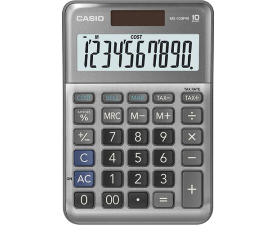Kalkulator Casio Kalkulator MS 100 FM, srebrna, stołowy, funkcja konwersji walut, %, VAT Jaunumi - Birojam