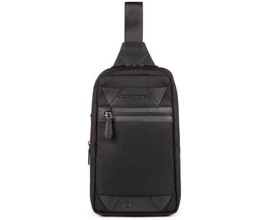 Piquadro, Trakai, Leather & Fabric, Mono Sling, Textile Crossbody Bag, Black, 42021990, 31 x 18 x 7 cm, For Men Somas portatīvajiem datoriem