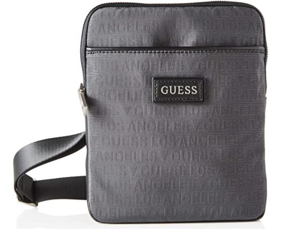 Guess, Dan, Flat Top Zip, Textile Crossbody Bag, Grey, 19 x 23 x 2.5 cm, For Men Somas portatīvajiem datoriem