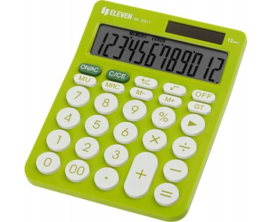 Kalkulator Eleven ELEVEN Kalkulator biurowy w kolorze zielonym, okrągłe białe przyciski, RK2311GR Jaunumi - Birojam