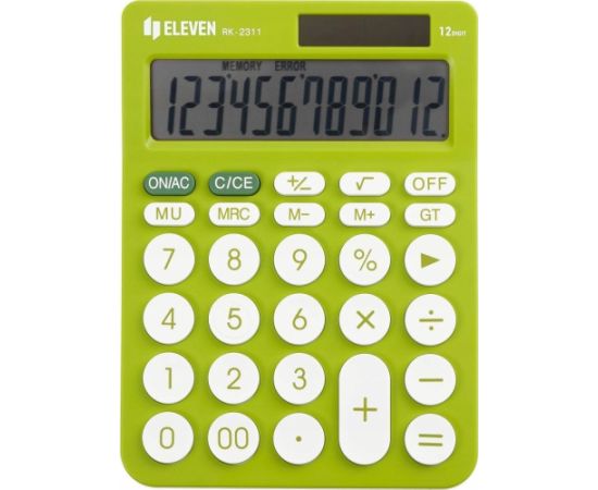 Kalkulator Eleven ELEVEN Kalkulator biurowy w kolorze zielonym, okrągłe białe przyciski, RK2311GR Jaunumi - Birojam