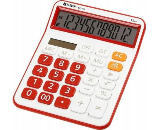 Kalkulator Eleven ELEVEN Kalkulator biurowy w kolorze białym, czerwone przyciski numeryczne, czerwona ramka wokół wyświetlacza, CDC110WHRD Jaunumi - Birojam
