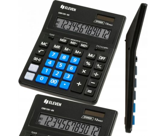 Kalkulator Eleven ELEVEN kalkulator biurowy czarny z niebieską klawiaturą numeryczną CDB1201BK-BL Jaunumi - Birojam