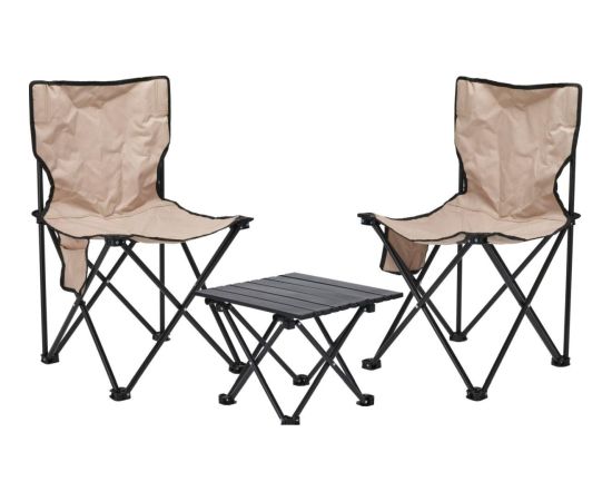 3 vienā salokāms ceļojumu komplekts: galds un 2 krēsli, REDCLIFFS bēšs Кемпинг стулья