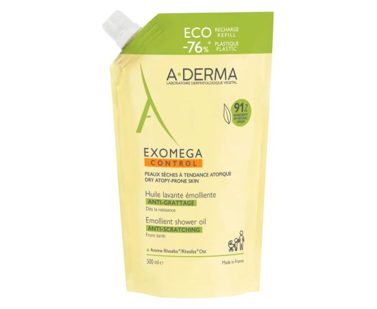 A-Derma, Exomega Control, Emollient, Shower Oil, For Very Dry To Atopic Sensitive Skin, 500, ml Refill Dušas želejas ķermenim