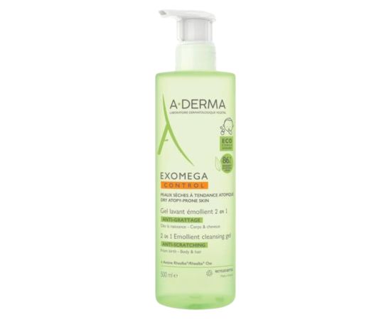 A-Derma, Exomega Control, Emollient, Shower Gel, For Hair & Body, All Skin Types, 500 Dušas želejas ķermenim