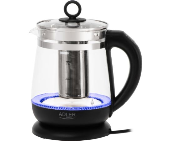 Adler Kettle AD 1299 Electric 2200 W 1.5 L Glass 360° rotational base Black Tējkannas (elektriskās)