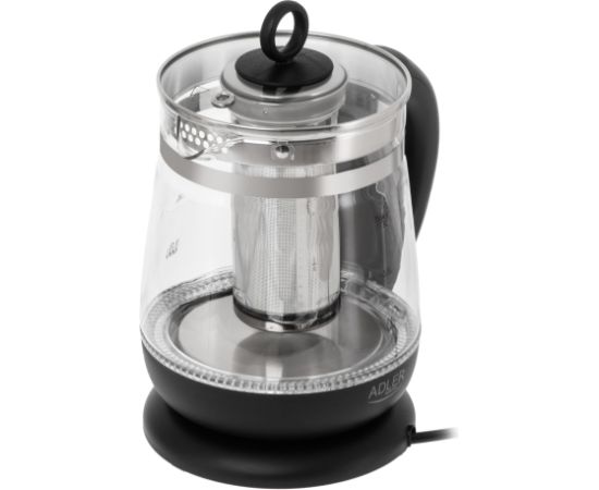 Adler Kettle AD 1299 Electric 2200 W 1.5 L Glass 360° rotational base Black Tējkannas (elektriskās)