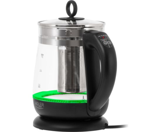 Adler Kettle AD 1299 Electric 2200 W 1.5 L Glass 360° rotational base Black Tējkannas (elektriskās)