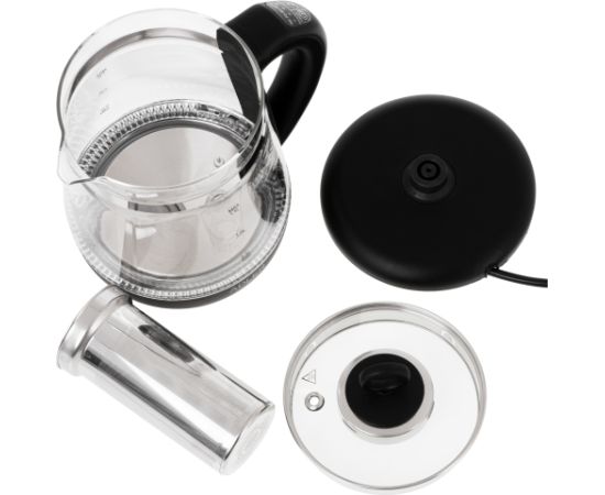 Adler Kettle AD 1299 Electric 2200 W 1.5 L Glass 360° rotational base Black Tējkannas (elektriskās)