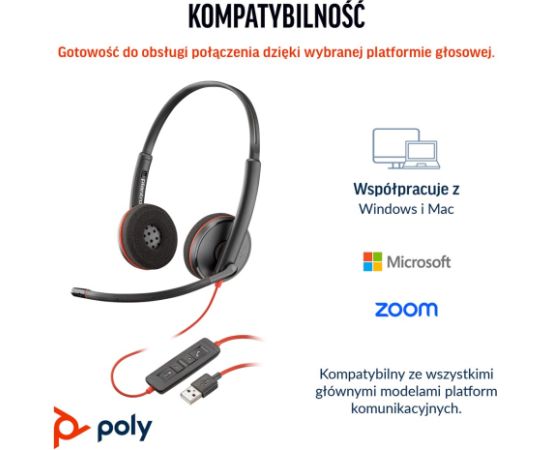 HP Poly Blackwire 3220 Stereo USB-C Black Headset +USB-C/A Adapter (Bulk) Наушники