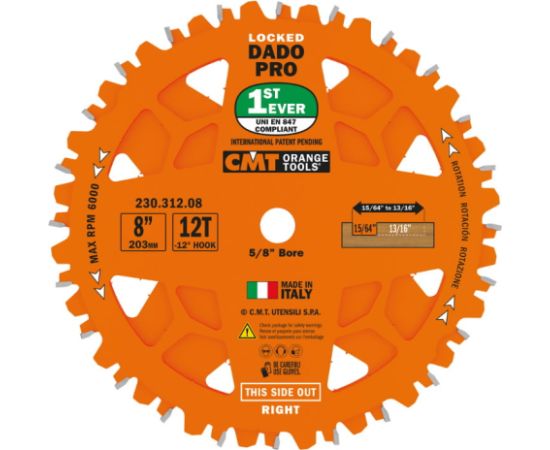 Rievu griešanas disks ''dado'' CMT 230.312.08; D=203 mm Zāģripas
