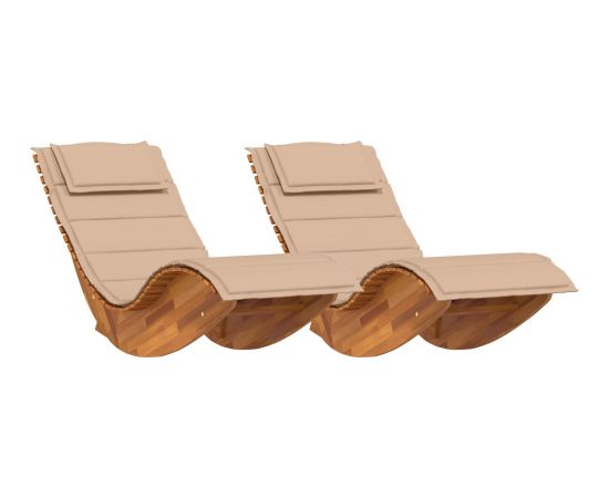 vidaXL Leżak słoneczny Zestaw 2 Beżowy Drewno i materiał tapicerowany Шезлонги и пляжные стулья