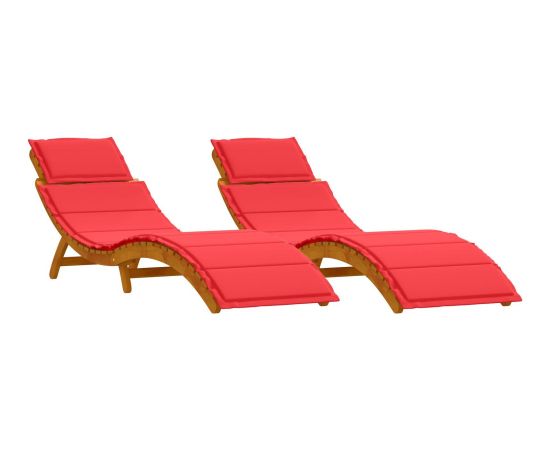 Vidaxl Leżaki z poduszkami 2 szt. Czerwone, z litego drewna akacjowego Шезлонги и пляжные стулья