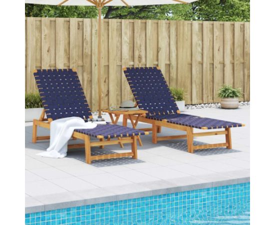 vidaXL Leżaki, 2 szt., ze stolikiem, ciemnoniebieskie, akacja Шезлонги и пляжные стулья