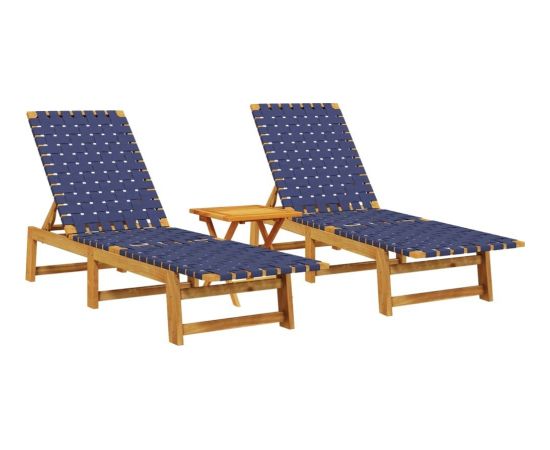 vidaXL Leżaki, 2 szt., ze stolikiem, ciemnoniebieskie, akacja Шезлонги и пляжные стулья