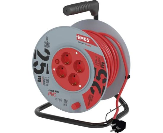 Emos PVC pagarinātāja auklas ruļlis - 4 kontaktligzdas, 25 m, 1,5 mm2 SCHUKO Strāvas pagarinātāji