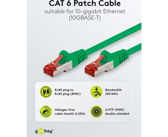 Goobay CAT 6 savienojuma kabelis S/FTP (PiMF), zaļš, 1,5 m - CU Dažādi vadi
