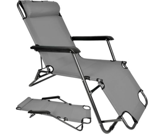 Extralink Leżak ogrodowy rozkładany z poduszką Black Forest, Szary Шезлонги и пляжные стулья