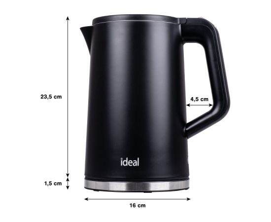 IDEAL Kettle 1.7 l, steel body, power 1500 W, black Tējkannas (elektriskās)