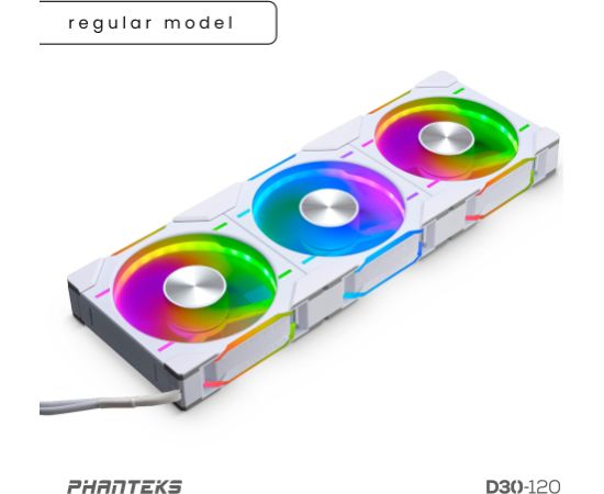 PHANTEKS D30 PWM Regular Airflow D-RGB, 3-pack - 120mm, white Korpusu dzesēšana