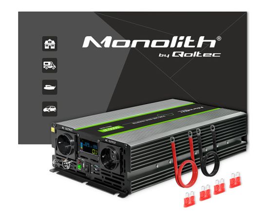 Qoltec Pure Sine Wave Inverter Monolith | 3000W | 6000W | 24V to 230V | LCD Strāvas pārveidotāji