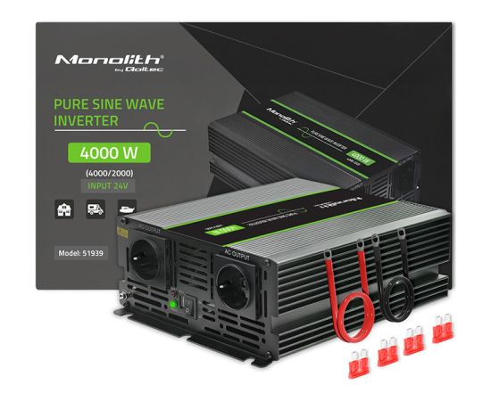 Qoltec Pure Sine Wave Inverter Monolith | 2000W | 4000W | 24V to 230 Strāvas pārveidotāji