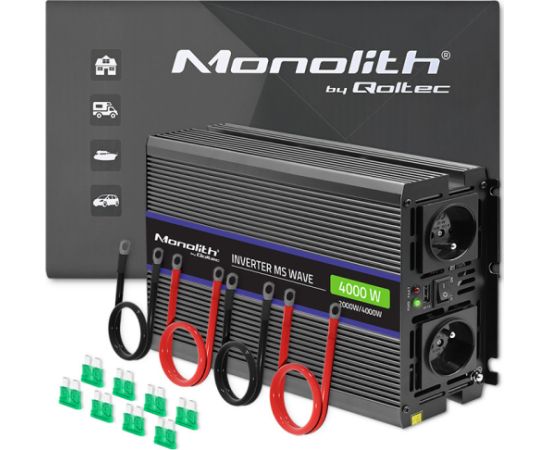 Qoltec Monolith voltage converter 4000 MS Wave |12V to 230V | 2000/4000W | USB Strāvas pārveidotāji
