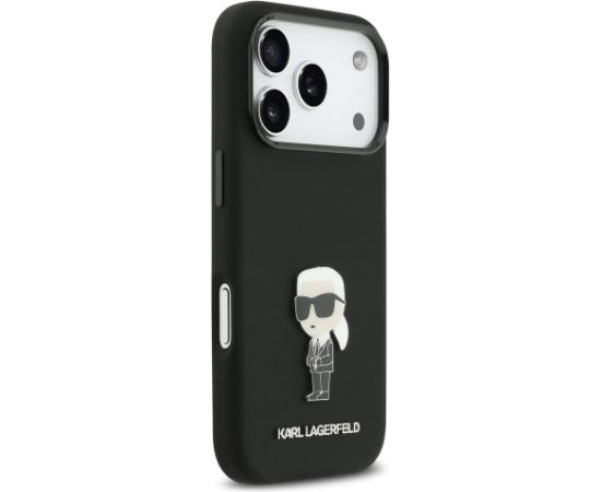 Karl Lagerfeld Liquid Silicone Metal Ikonik Case Aizsargapvalks priekš iPhone 17 Pro / melns Neoriģinālie Maciņi