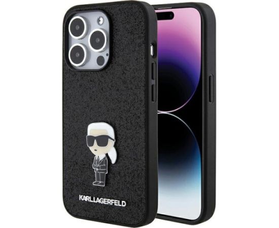 Karl Lagerfeld  Fixed Glitter Ikonik Logo Metal Pin Back Case Aizsargapvalks Priekš Apple iPhone 15 Pro Neoriģinālie Maciņi