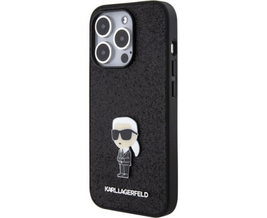 Karl Lagerfeld  Fixed Glitter Ikonik Logo Metal Pin Back Case Aizsargapvalks Priekš Apple iPhone 15 Pro Neoriģinālie Maciņi