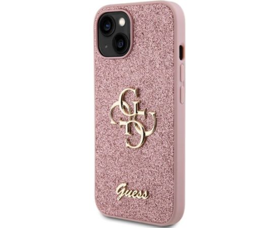 Guess Glitter Script Big 4G Back Case Aizsargapvalks Priekš Apple iPhone 15 Plus Neoriģinālie Maciņi