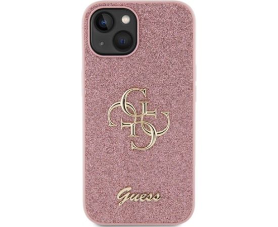 Guess Glitter Script Big 4G Back Case Aizsargapvalks Priekš Apple iPhone 15 Plus Neoriģinālie Maciņi