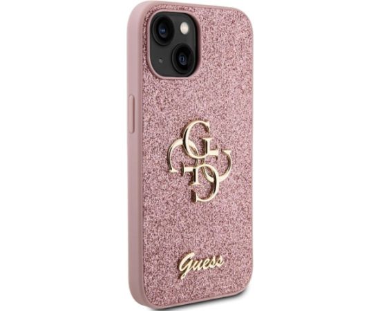 Guess Glitter Script Big 4G Back Case Aizsargapvalks Priekš Apple iPhone 15 Plus Neoriģinālie Maciņi