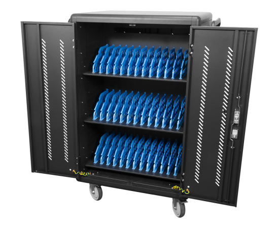 Charging trolley for laptops and tablets DELTACO up to 14", 36 slots, double door, black / DPS-0202/ Uzlādes rati Uzlādes risinājumi
