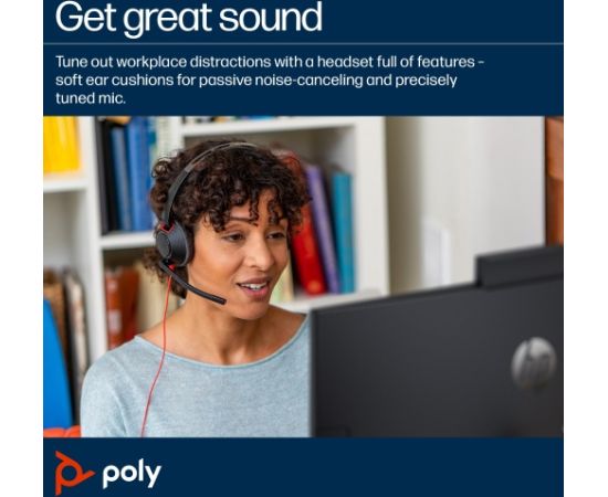 HP Poly Blackwire 5220 Stereo Wired Headset, USB-C, 3.5mm, USB-C/A Adapter (Bulk), Black (8X231AA/8X231A6) Наушники