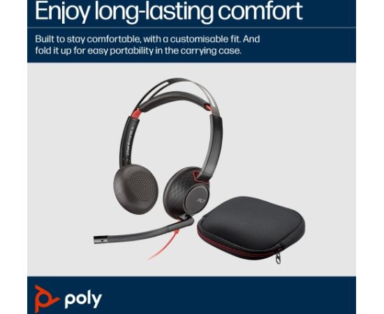 HP Poly Blackwire 5220 Stereo Wired Headset, USB-C, 3.5mm, USB-C/A Adapter (Bulk), Black (8X231AA/8X231A6) Наушники