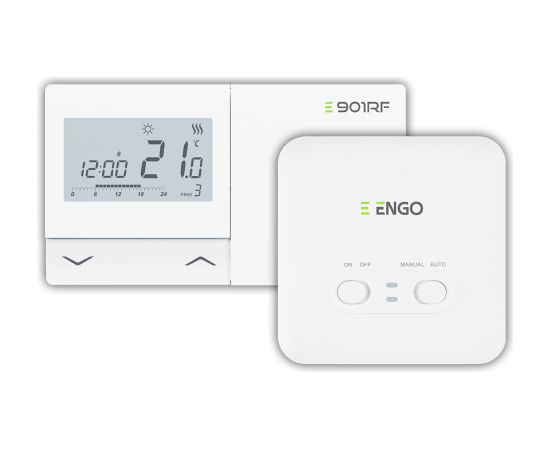 Engo programmējams, bezvadu temperatūras regulators E901-RF, balts Silto grīdu sistēmas