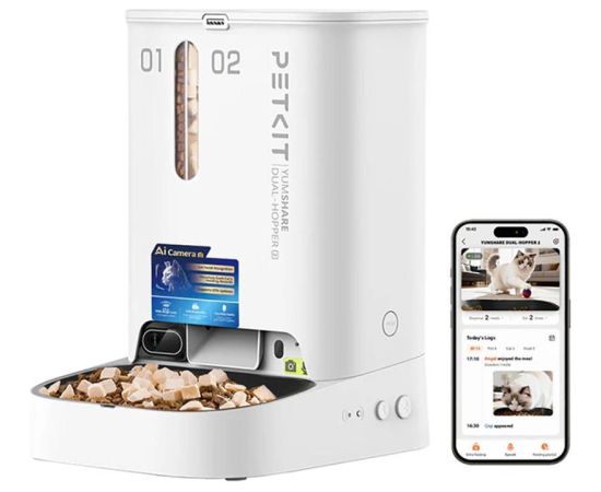 Petkit YumShare Dual-hopper 2, white - Automatic feeder with camera Viedās iekārtas un piederumi