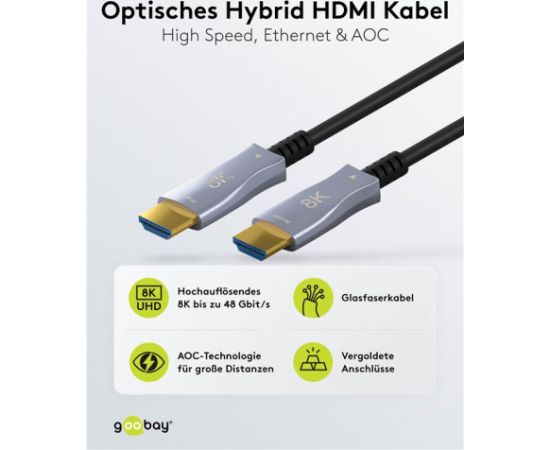 Kabelis HDMI-HDMI 10 m (HDMI 2.1) optiskais hibrīds 8K @ 60 Hz/ 4K @ 120 Hz Goobay Aудио-видео