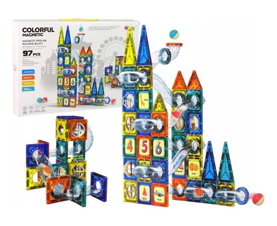 LeanToys Klocki Magnetyczne Zamek Tor Dla Kulek 97 Elementów Конструкторы